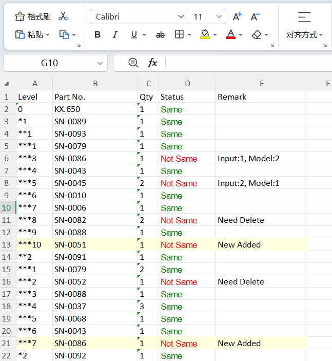 BOM Check Excel Report