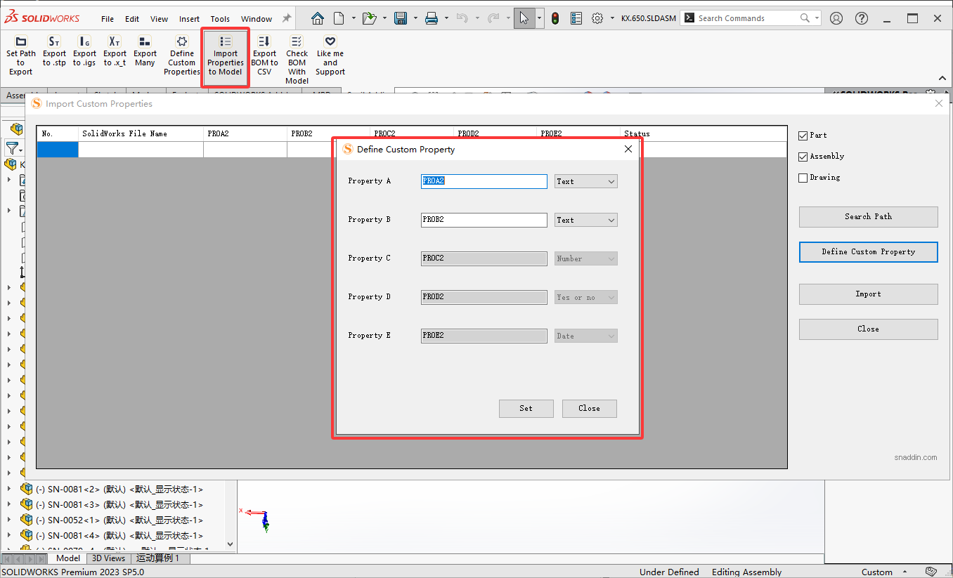 Set custom properties